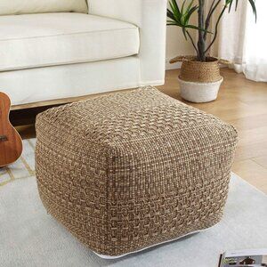 LongYTong Handwoven Pouf Ottoman Cover | Square Braided Foot Stool | Unstuffed